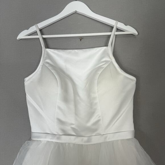 Morilee Satin Tulle Mini Dress Womens 4 White Fit & Flare Bridal Cocktail Formal - Picture 3 of 15